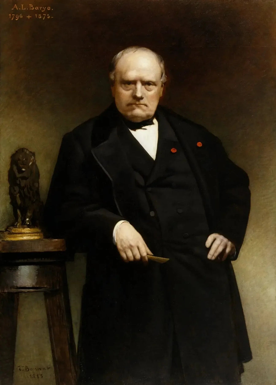 Portret Barye z modelem z wosku „Siedzący lew” - Léon Bonnat