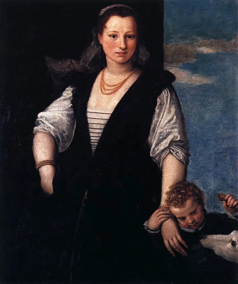 Portret kobiety z dzieckiem i psem - Paul Véronèse