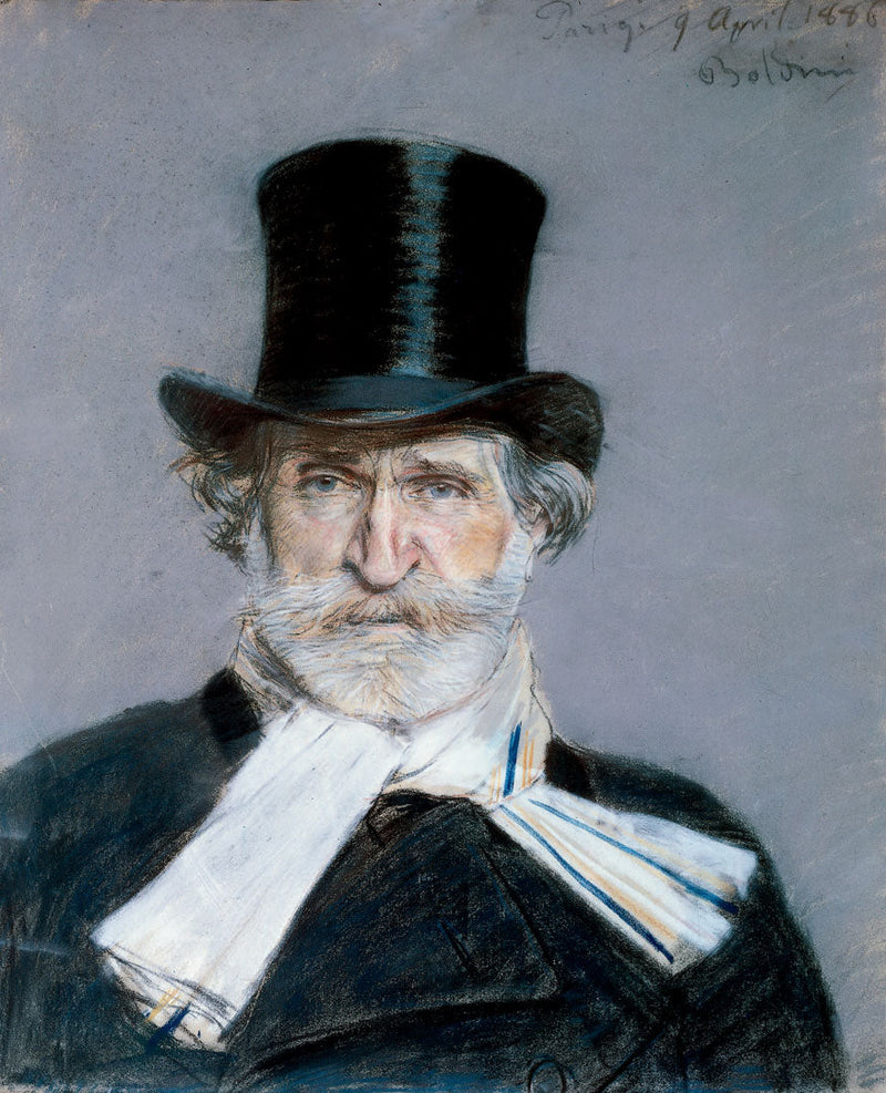 Portret Giuseppe Verdiego z białą chustą i cylinderkiem - Giovanni Boldini