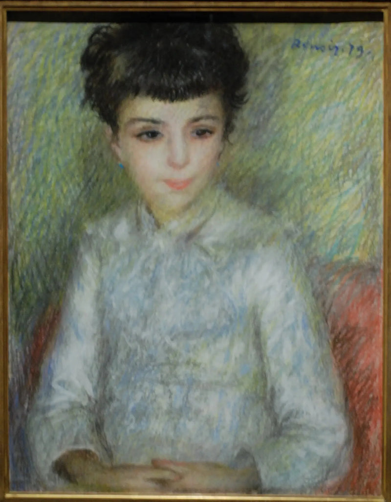 Portret młodej brunetki, siedzącej z rękami skrzyżowanymi - Pierre-Auguste Renoir