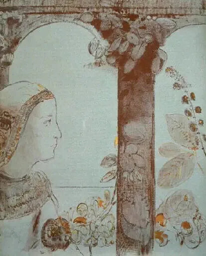 Portret młodej dziewczyny na tle arkad - Odilon Redon