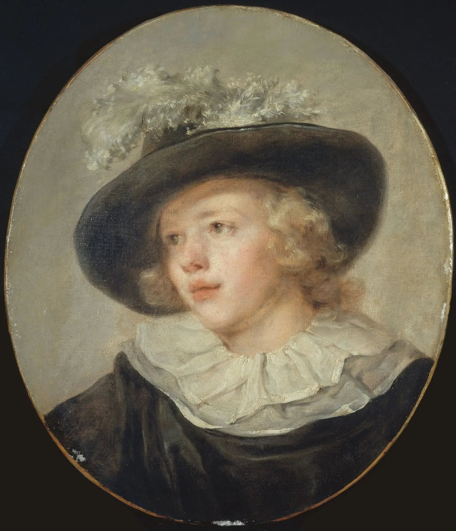 Portret młodego chłopca z kapeluszem z piórami - Jean-Honoré Fragonard