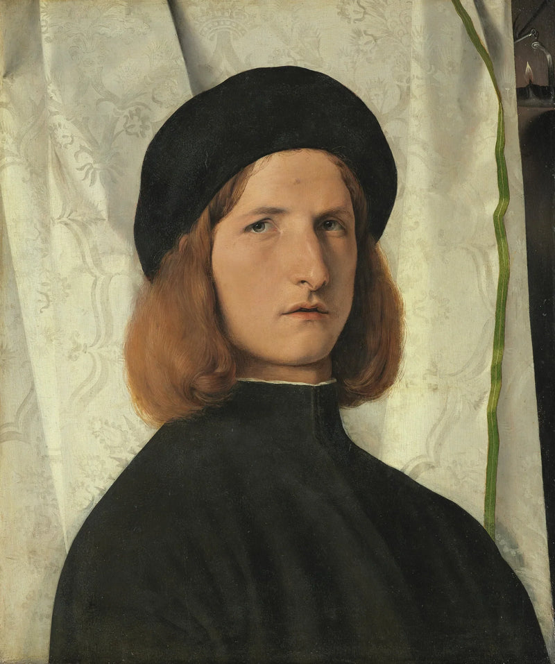 Portret młodego mężczyzny przy lampie - Lorenzo Lotto