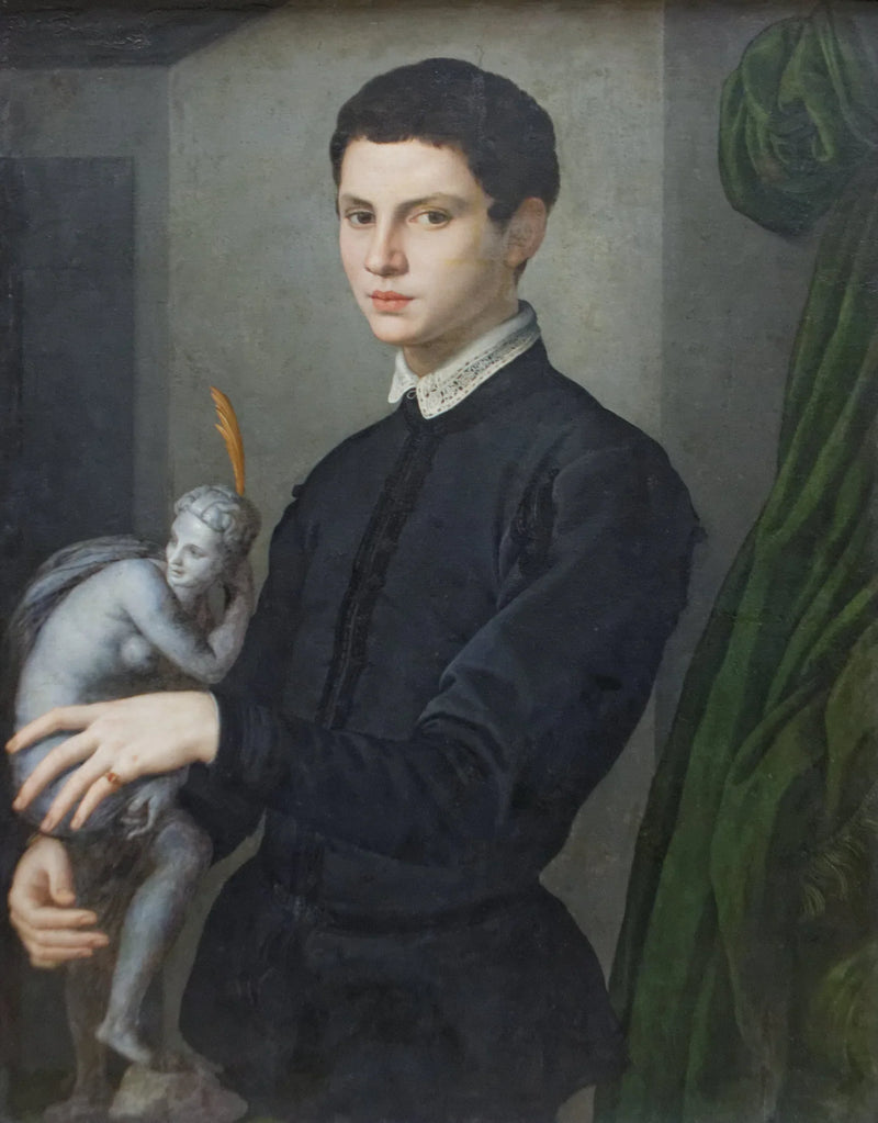 Portret młodego mężczyzny trzymającego statuę - Bronzino