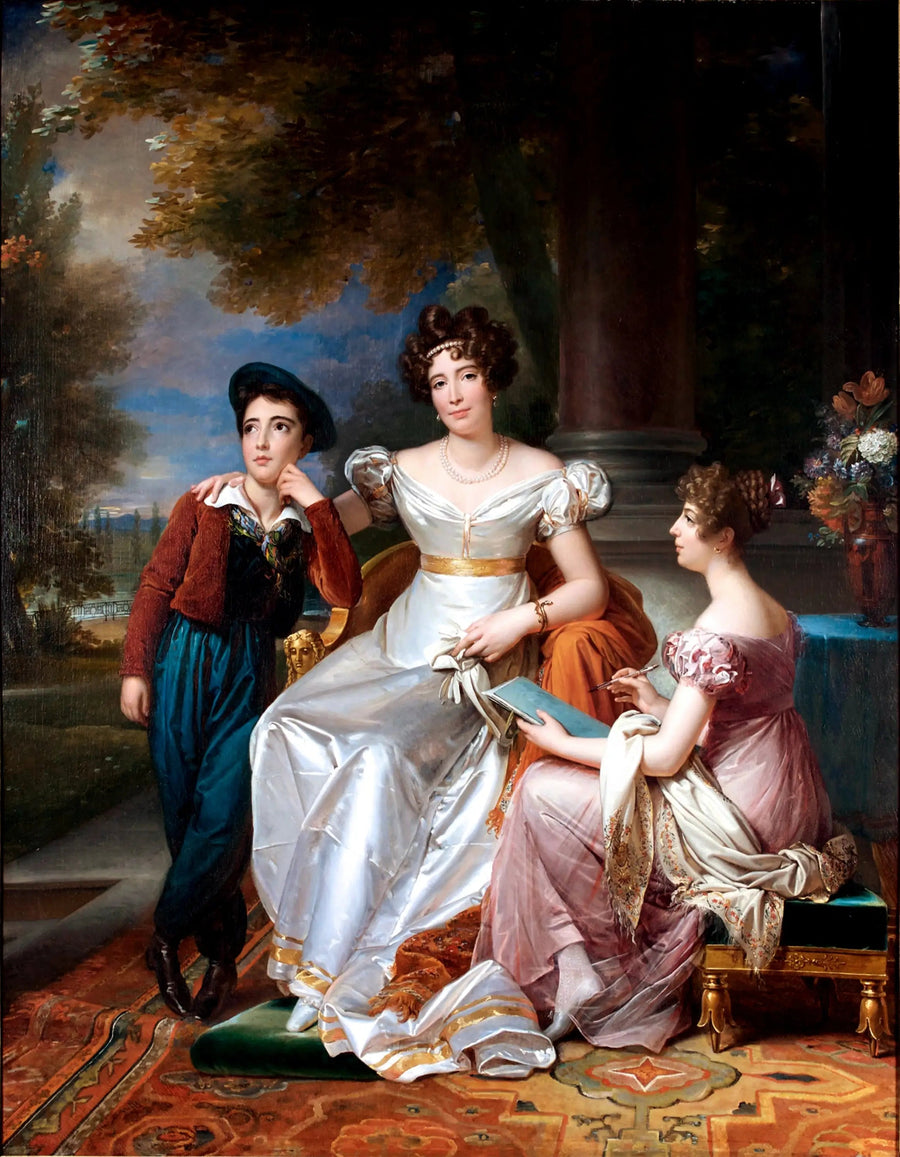 Portret hrabiny du Cayla z jej dziećmi Ugoline i Ugolin na tarasie zamku Saint-Ouen - François Gérard