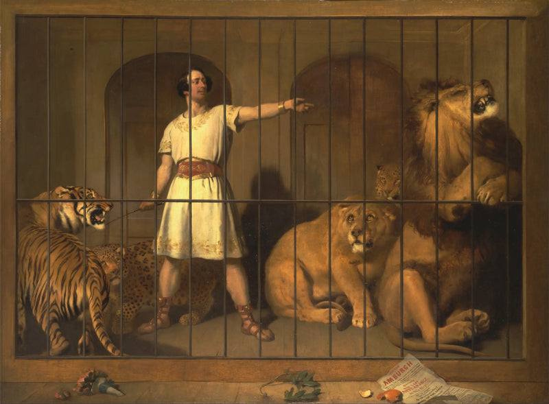 Portret pana Van Amburgha, tak jak wyglądał z jego zwierzętami na teatrze w Londynie - Edwin Henry Landseer