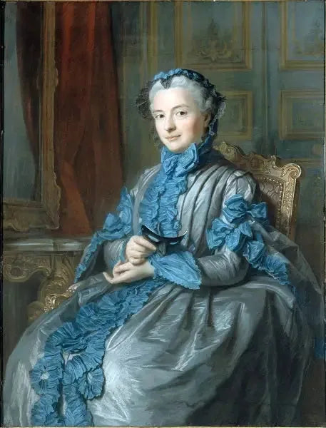 Portret pani prezes Rieux w stroju balowym, trzymająca maskę - Maurice-Quentin de La Tour