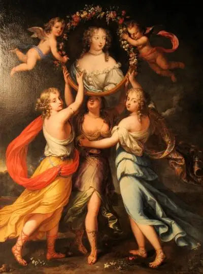 Portret pani de Montespan wsparty na łaskach i koronowany przez miłości - Pierre Mignard