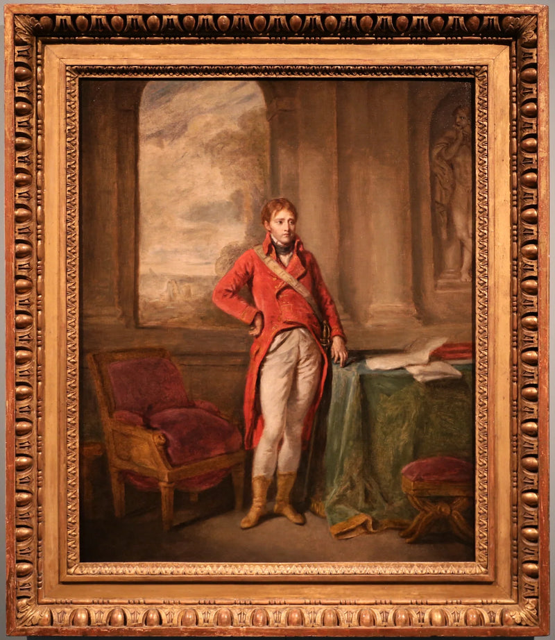 Portret Napoleona Bonaparte w stroju Pierwszego Konsula, z miastem Antwerpia w tle - Jean-Baptiste Greuze