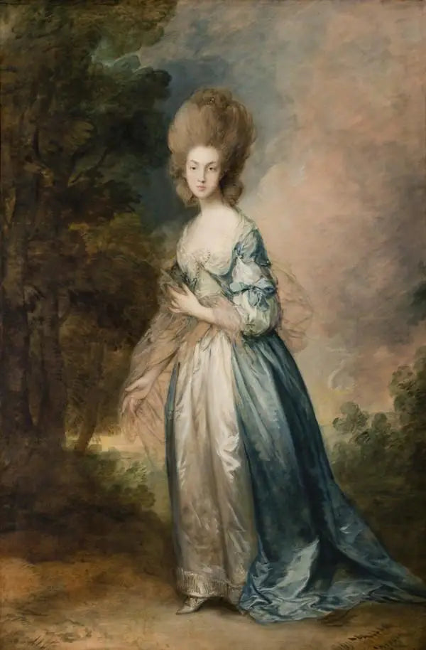 Portret Seliny Thistlethwayte z sądu normandzkiego, w pełnej postaci, w niebieskiej i białej sukni - Thomas Gainsborough