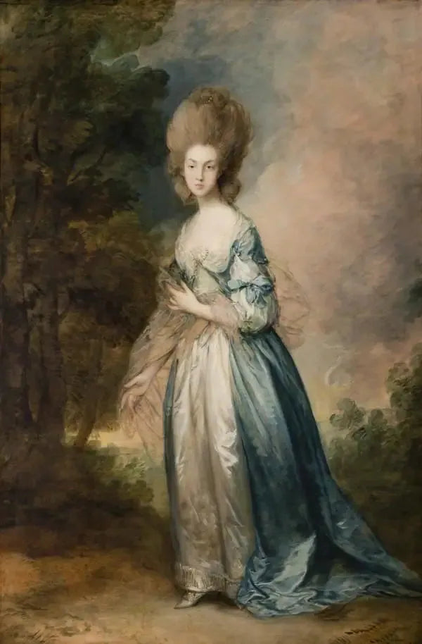Portret Seliny Thistlethwayte z sądu normandzkiego, w pełnej postaci, w niebieskiej i białej sukni - Thomas Gainsborough