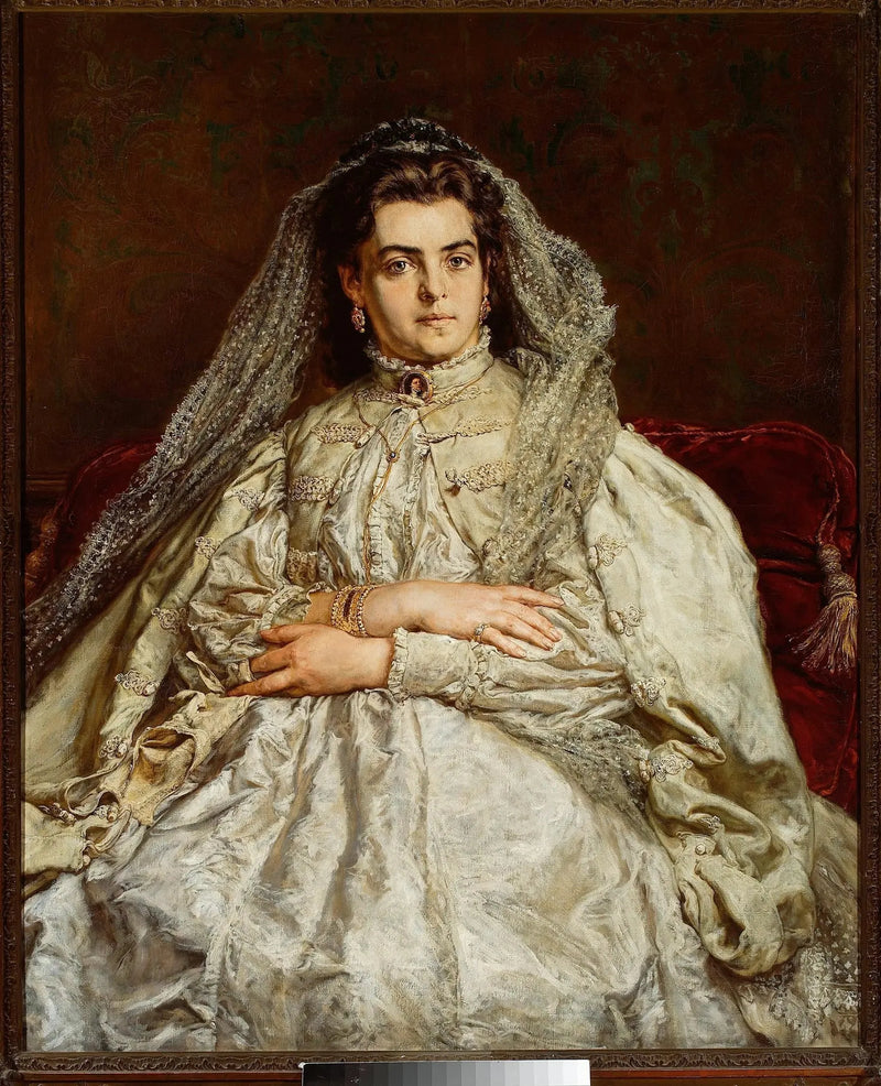 Portret Teodory Matejko z domu Giebułtowska w sukni ślubnej. - Jan Matejko