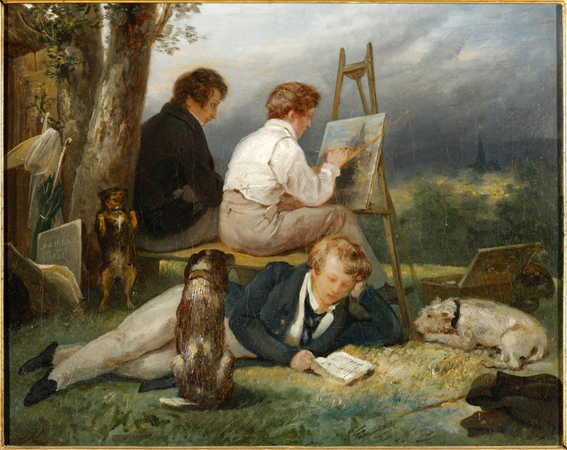 Portret trzech braci Scheffer w pejzażu - Ary Scheffer