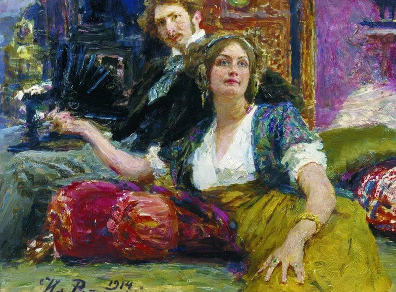 Portret poety, prozaika, tłumacza i dramatopisarza Sergieja Mitrofaniowicza Gorodetskiego z jego żoną - Ilya Repin