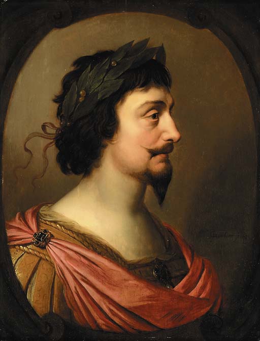 Portret króla Fryderyka V z Czech, w półprofilu, w stylu rzymskim, w owalnym, fałszywym kartuszu - Gerrit van Honthorst