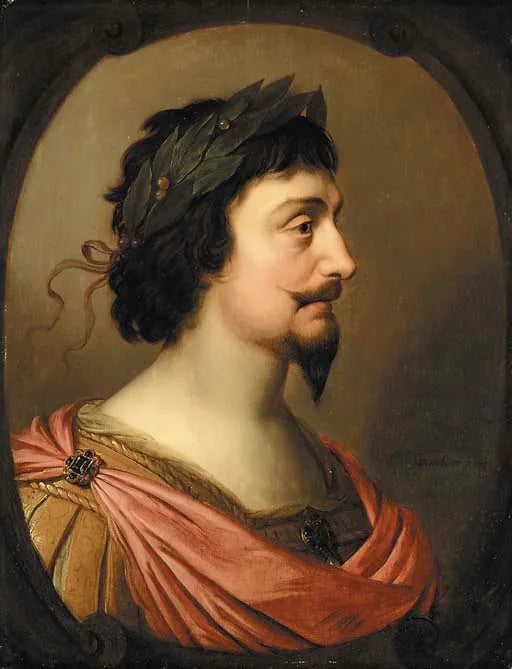 Portret króla Fryderyka V z Czech, w półprofilu, w stylu rzymskim, w owalnym, fałszywym kartuszu - Gerrit van Honthorst