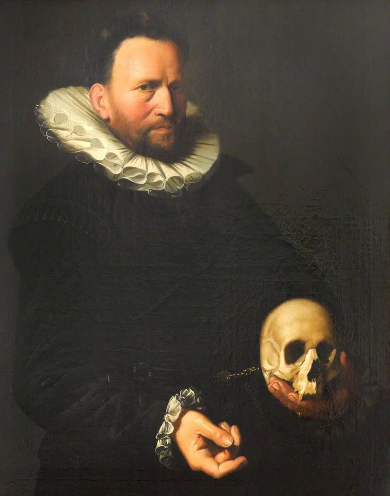 Portret mężczyzny trzymającego czaszkę - Frans Hals
