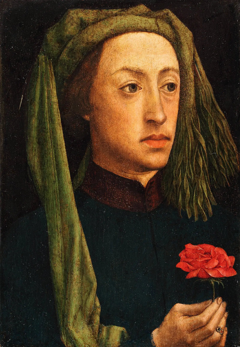 Portret młodego mężczyzny trzymającego czerwonego różę - Jan van Eyck