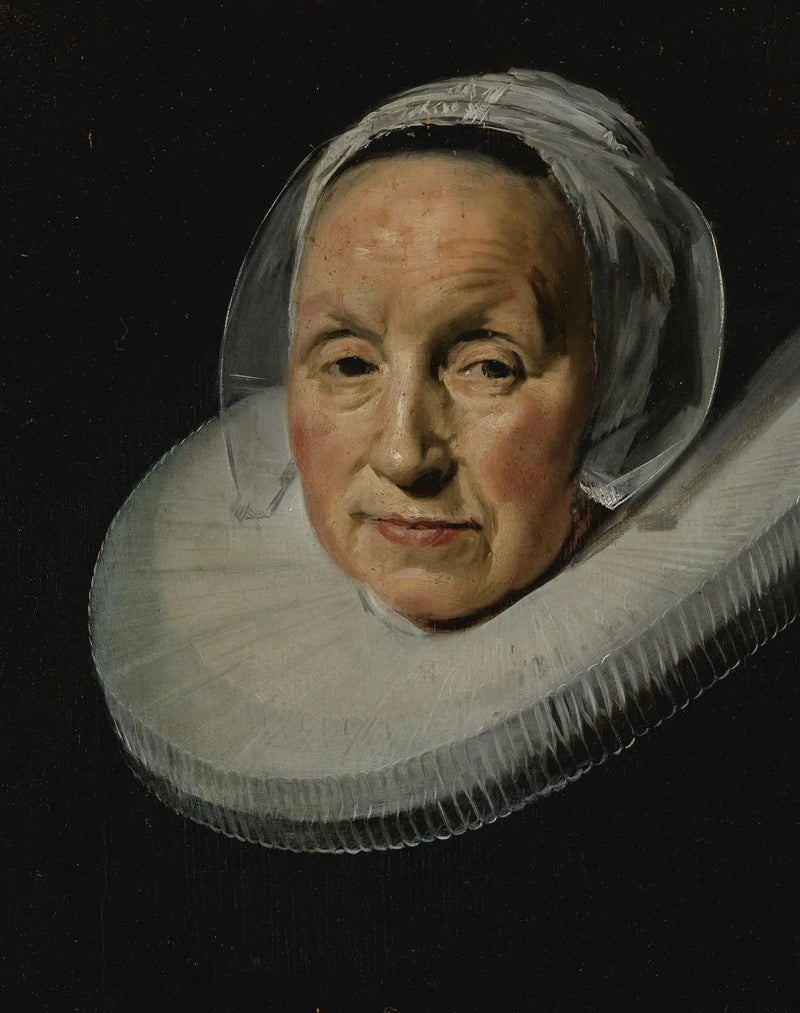 portret kobiety z powiększonym i obciętym kołnierzem w porównaniu do jej oryginalnego rozmiaru - Frans Hals