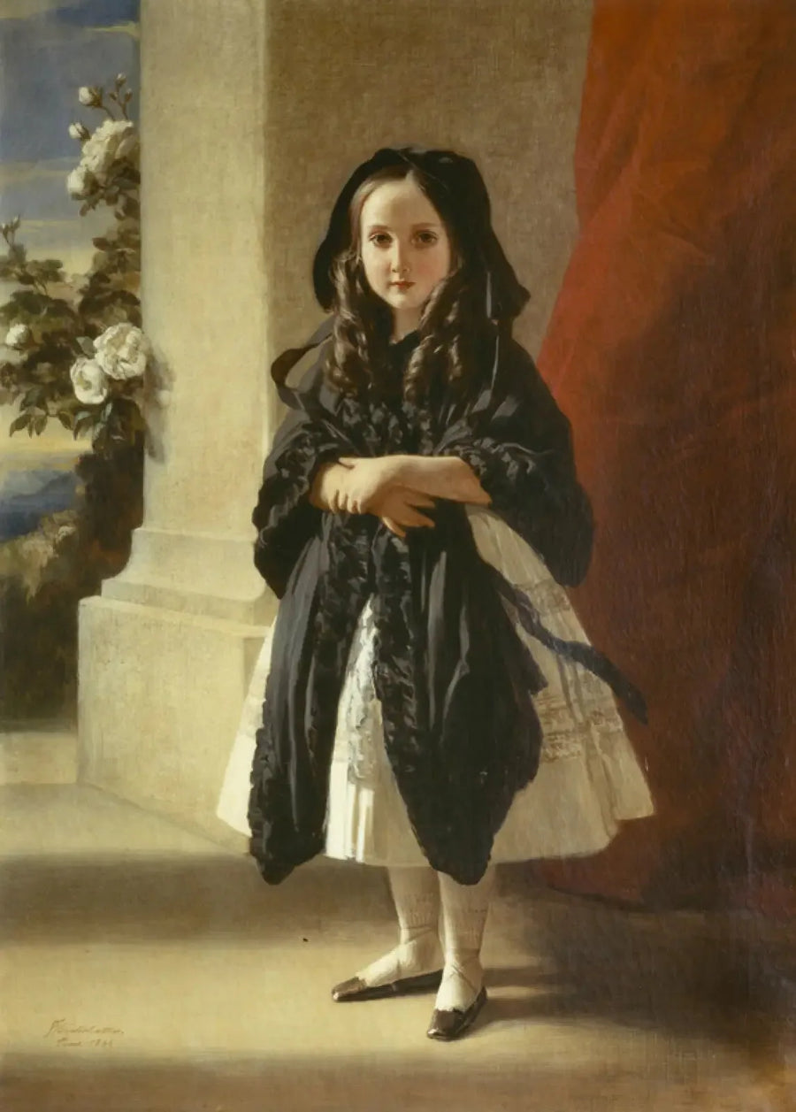 Portret pełnometrażowy księżniczki Charlotte jako dziecka z czarnym paskiem - Franz Xaver Winterhalter