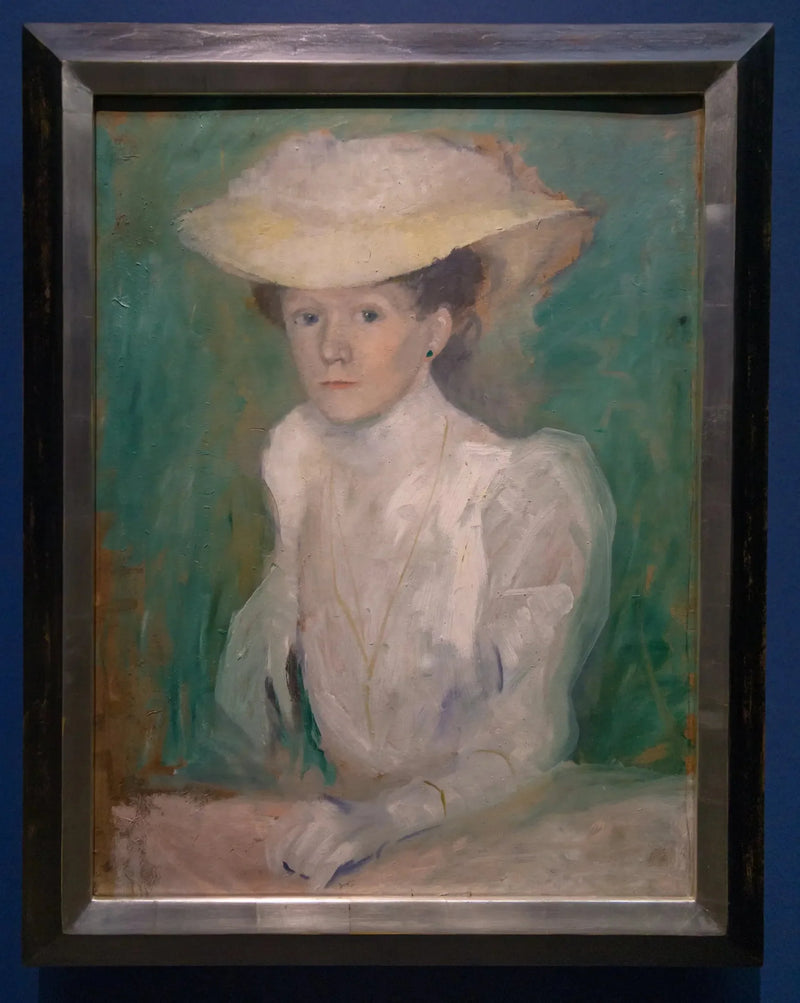 Portret Ottilie Macke w białym fartuchu - August Macke