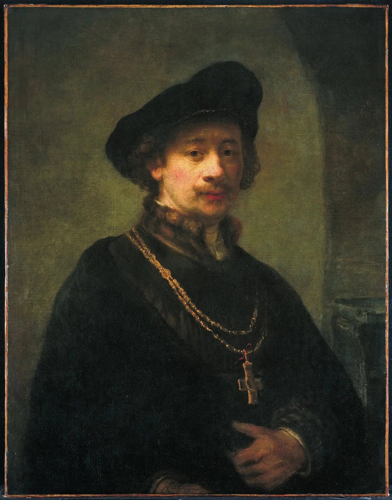 Autoportret w berecie, z łańcuchem złotym i z pastorałem - Rembrandt