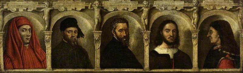 Portrety pięciu artystów, Giotto, Donatello, Michel-Ange, Raphaël i Brunelleschi - Francesco Salviati