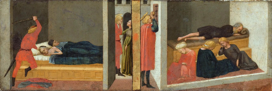 Prédella ołtarzowa ; Prawy panel: Morderstwo ojca świętego Juliana - Cud świętego Mikołaja z Bari - Masaccio
