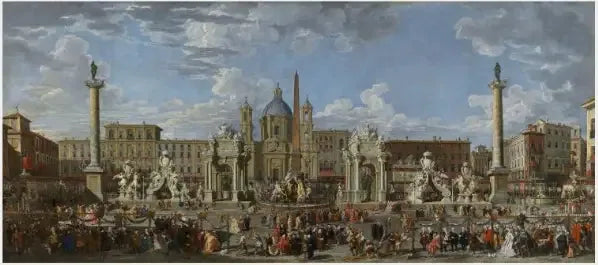 Przygotowania do uczczenia narodzin Księcia Francji na Piazza Navona - Giovanni Paolo Panini