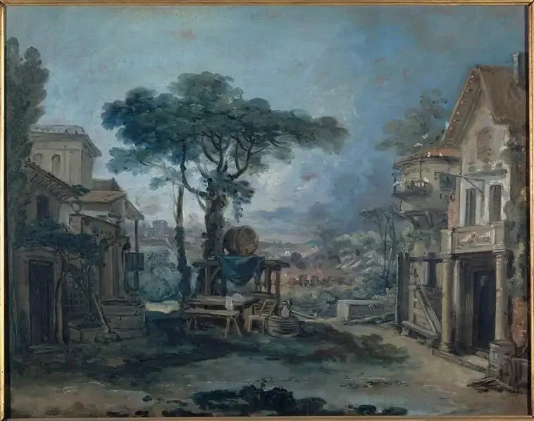Projekt na dekorację teatralną: miejsce wioski - François Boucher