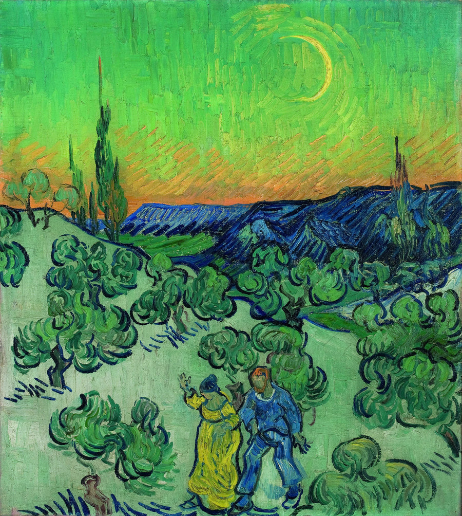 Krajobraz z parą spacerującą i rosnącym księżycem - Vincent van Gogh