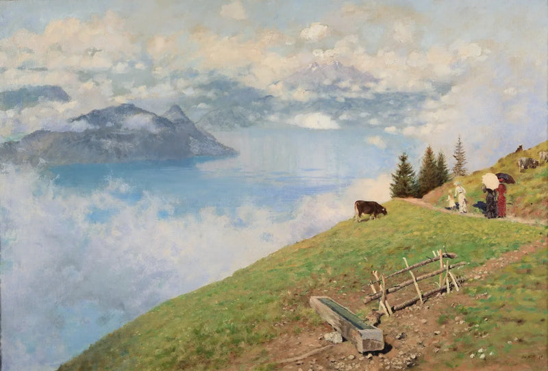Spacer nad brzegiem jeziora Lucerne - Giuseppe De Nittis