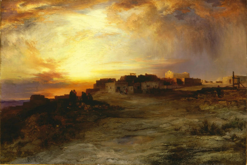 Pueblo o zachodzie słońca (Laguna) - Thomas Moran