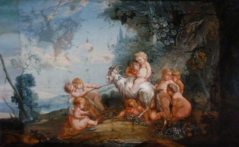 Putti z kozą w krajobrazie - François Boucher