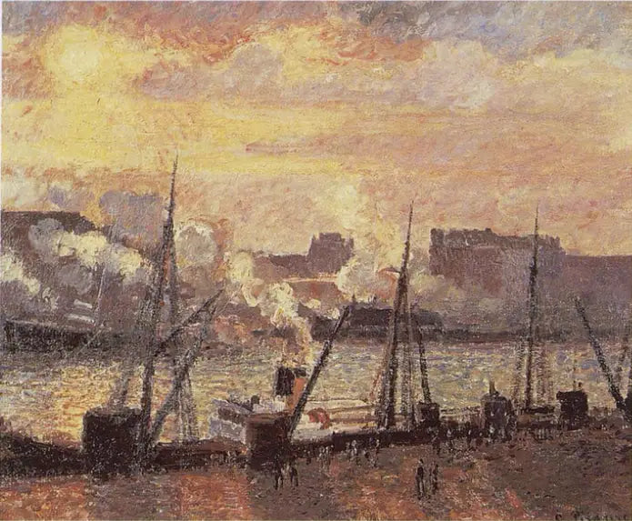 Nabrzeże Giełdy w Rouen, zachód słońca - Camille Pissarro