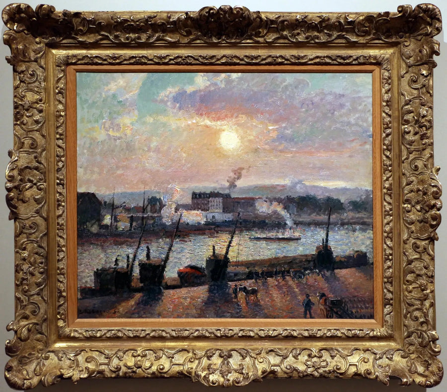 Nabrzeże Giełdy, Rouen, zachód słońca - Camille Pissarro