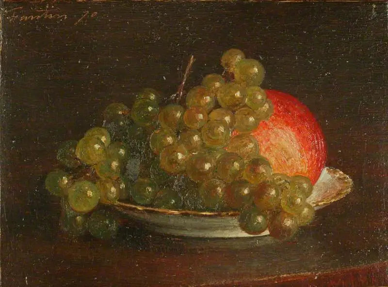 Biały winogron i jabłko na spodku - Henri Fantin-Latour