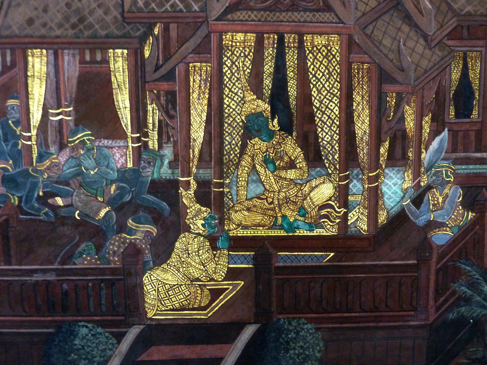 Ramakien, panneau 100 du cloître de Wat Phra Kaew, Ateliers royaux de Bangkok, fin du XVIIIe siècle, restauré depuis
