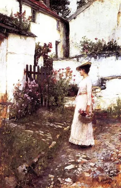 Zbieranie letnich kwiatów w ogrodzie Devonshire - John William Waterhouse