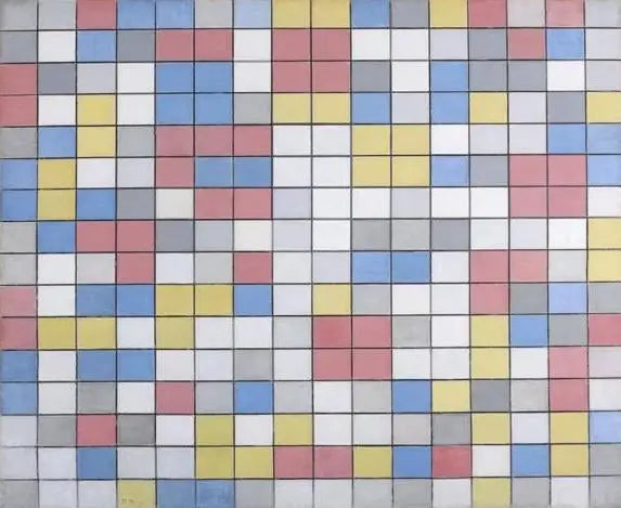 Kompozycja rastrowa 9: kompozycja dambordowa zawiera różne kolory - Piet Mondrian