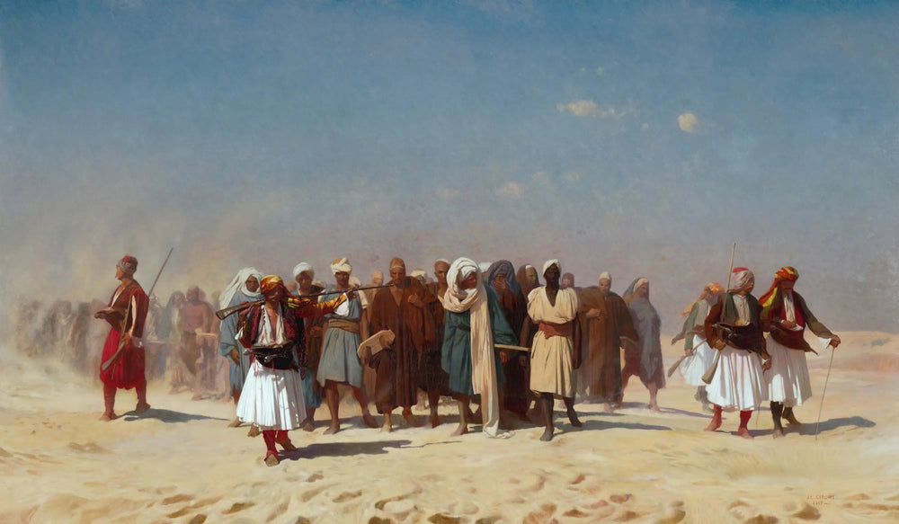Reproduction du tableau « Recrues égyptiennes traversant le désert - Jean-Léon Gérôme » par Alpha Reproduction en peinture à l’huile