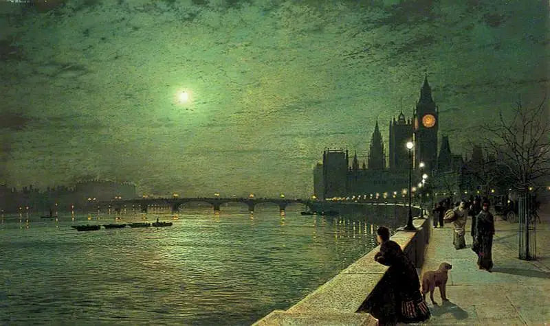 Rozmyślania nad Tamizą, Westminster, Londyn - John Atkinson Grimshaw