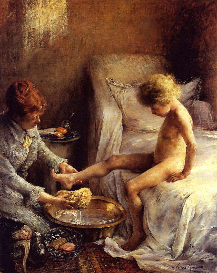 Reine Gœneutte lavant le jeune Jean Guérard dans le studio de l’artiste - Norbert Gœneutte - Alpha Reproduction