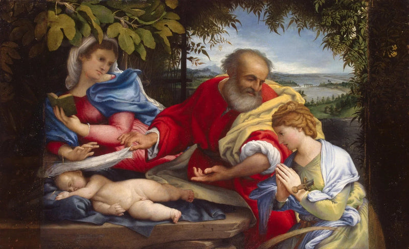 Odpoczynek podczas ucieczki do Egiptu z świętą Justyną - Lorenzo Lotto