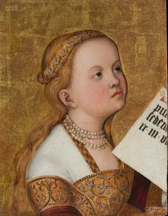 Retabel praski [lewy skrzydło, fragment]: Święta (Apolonia?) - Lucas Cranach Starszy