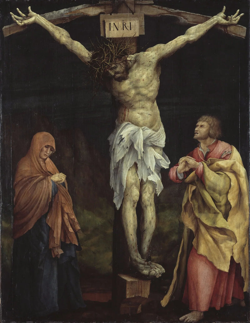 Retabel z Tauberbischofsheim: Chrystus na krzyżu z Marią i świętym Janem - Matthias Grünewald