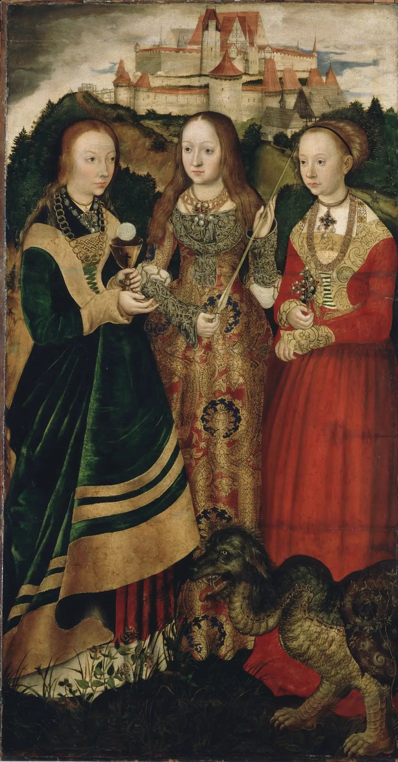 Retabel Męczeństwa świętej Katarzyny: święta Barbara, święta Urszula, święta Małgorzata [prawa skrzydło, awers] - Lucas Cranach Starszy