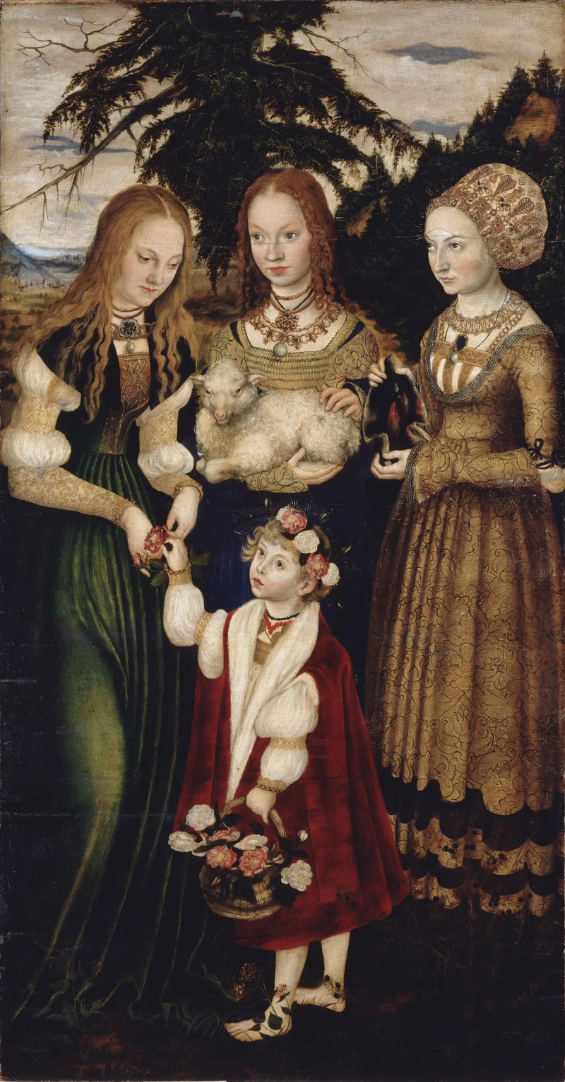 Ołtarz Męczeństwa Świętej Katarzyny: Święta Dorota, Święta Agnieszka, Święta Kunegunda [skrzydło lewe, awers] - Lucas Cranach Starszy