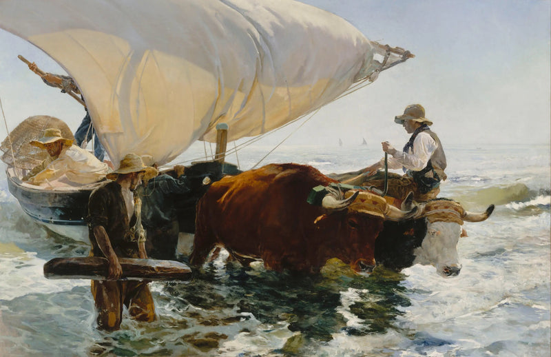 Powrót z połowu: holowanie łodzi - Joaquín Sorolla