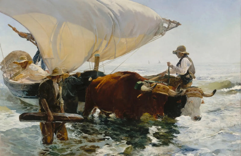 Powrót z połowu: holowanie łodzi - Joaquín Sorolla